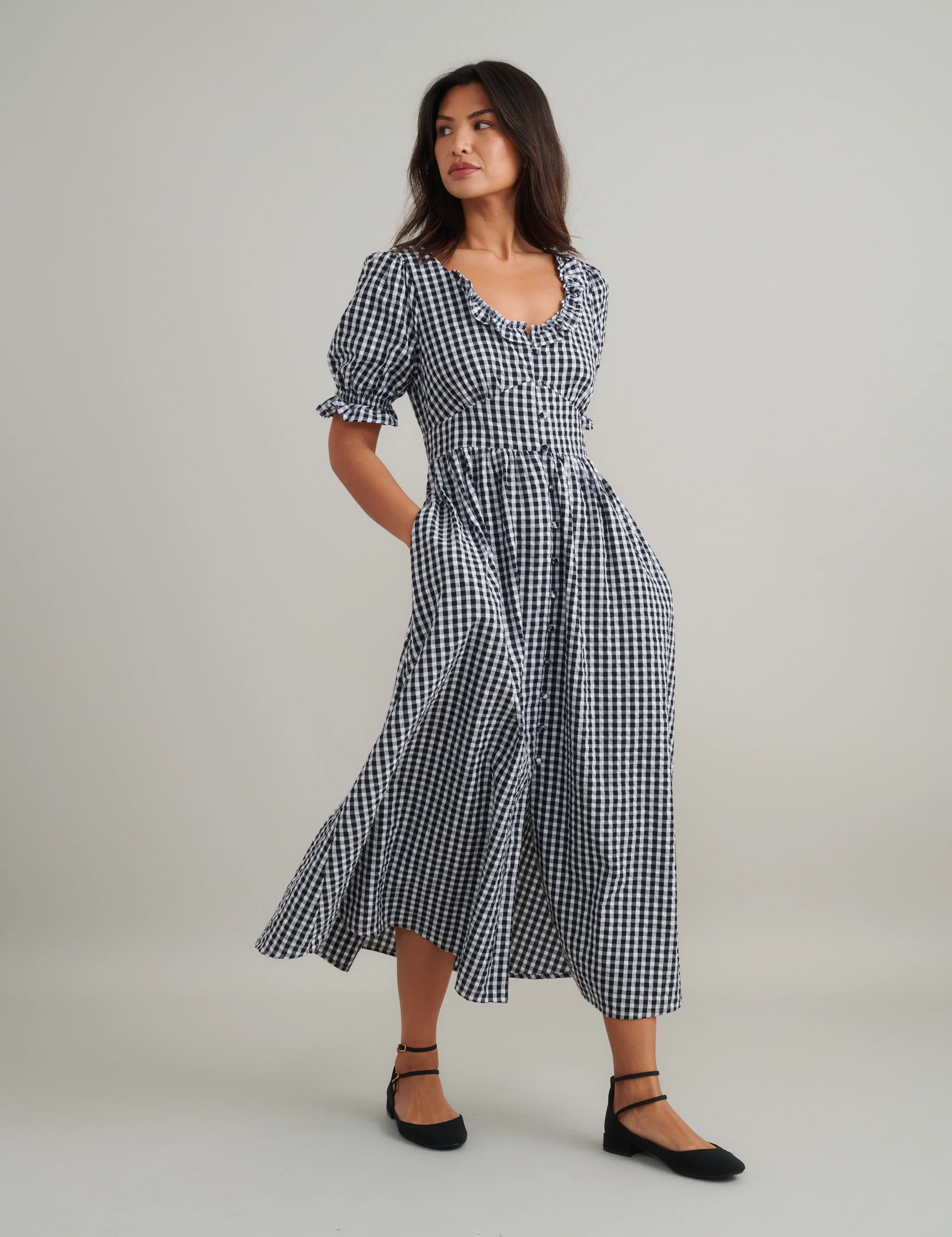 Black Gingham Flossie Midi Dress - Image 3