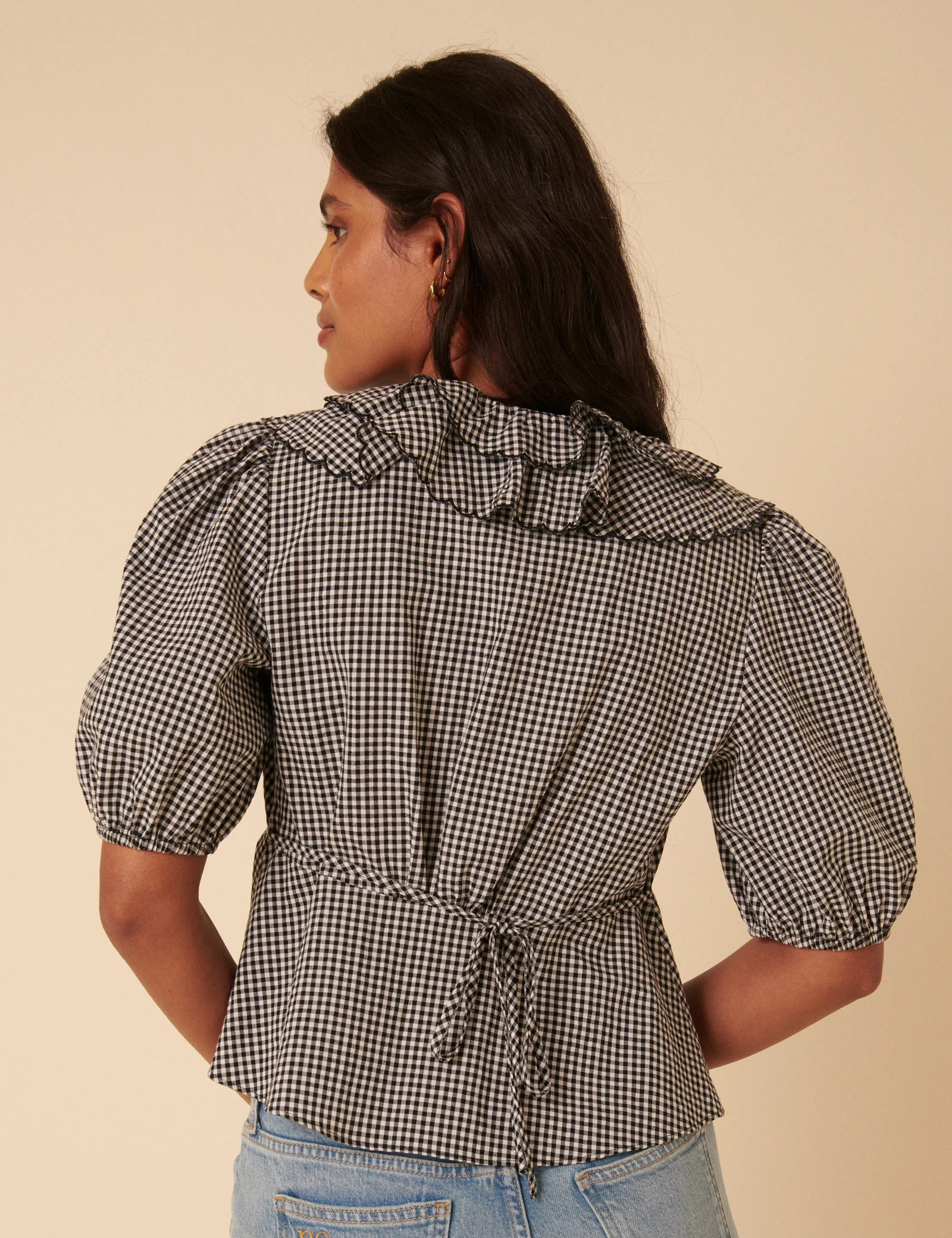 Black Gingham Frill Top - Image 5