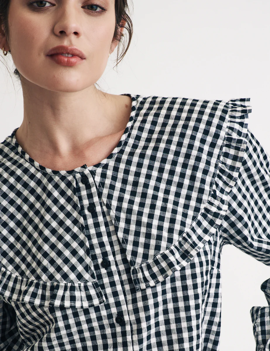 Black Gingham Peter Pan Collar Blouse - Image 2