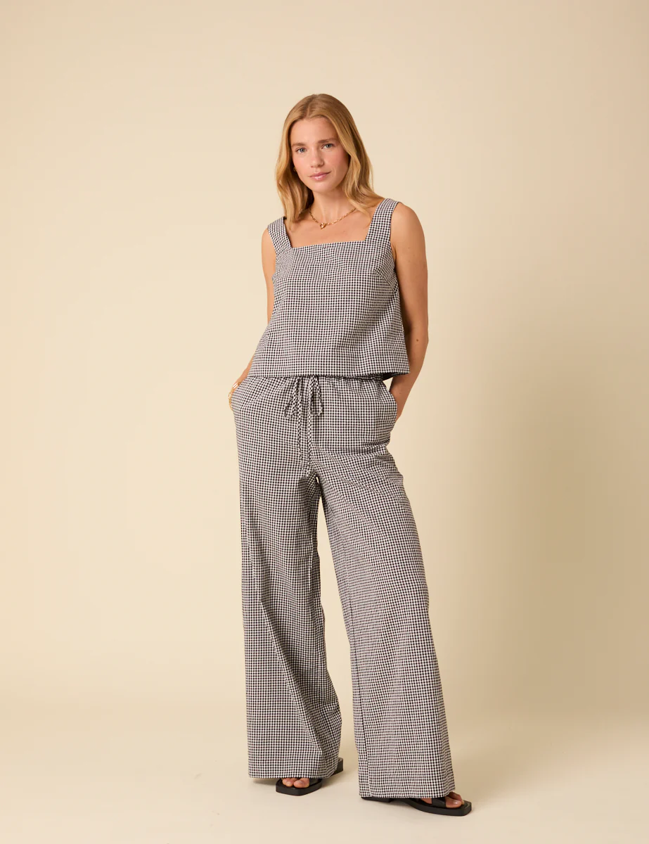 Black Gingham Relaxed Trousers - Image 3