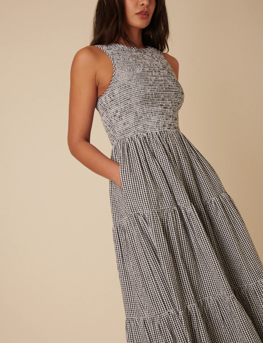 Black Gingham Sleeveless Tiered Charlie Midi Dress - Image 3