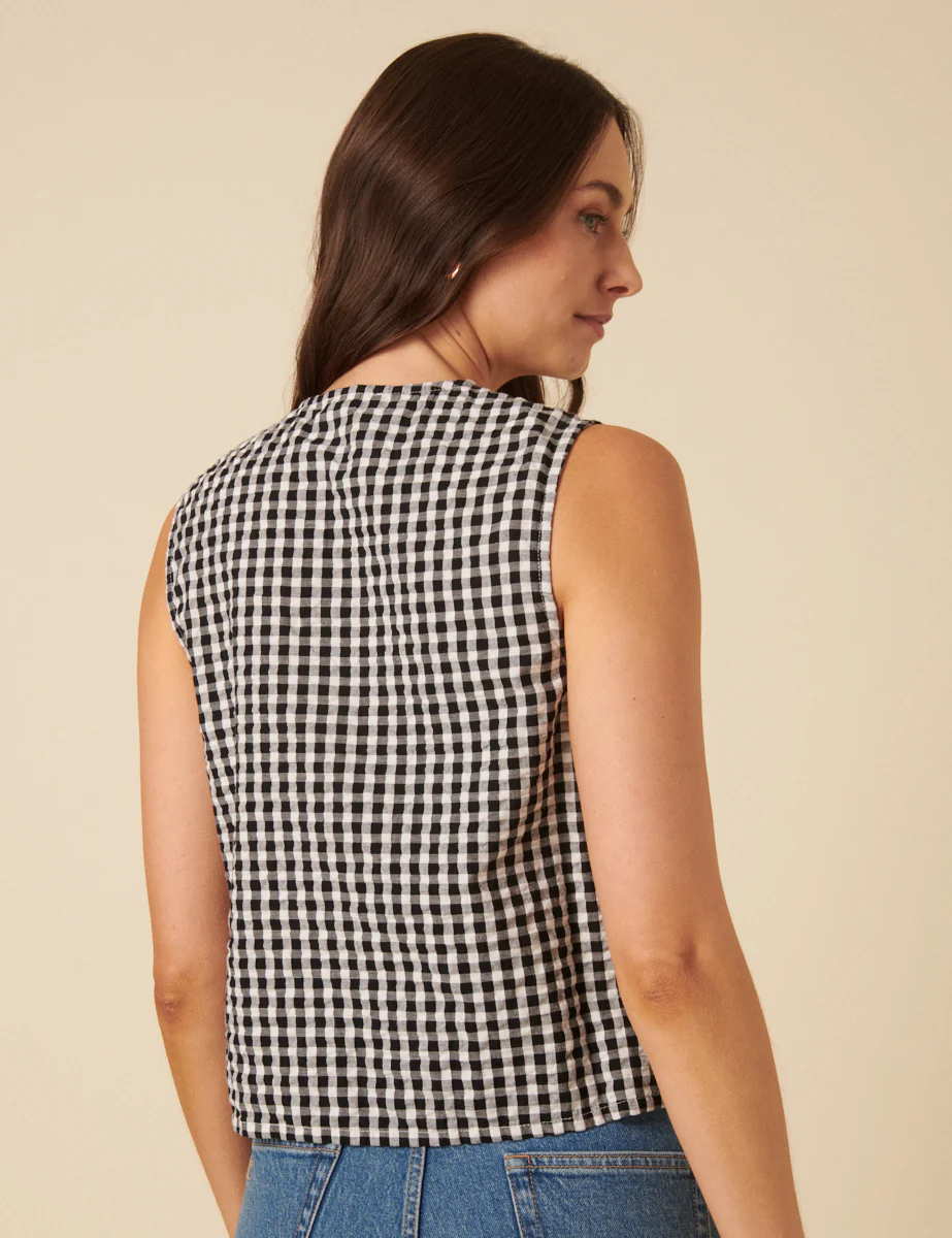 Black Gingham Tie Front Tessa Top - Image 4