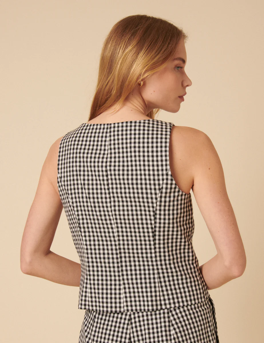 Black Slash Neck Gingham Waistcoat - Image 5