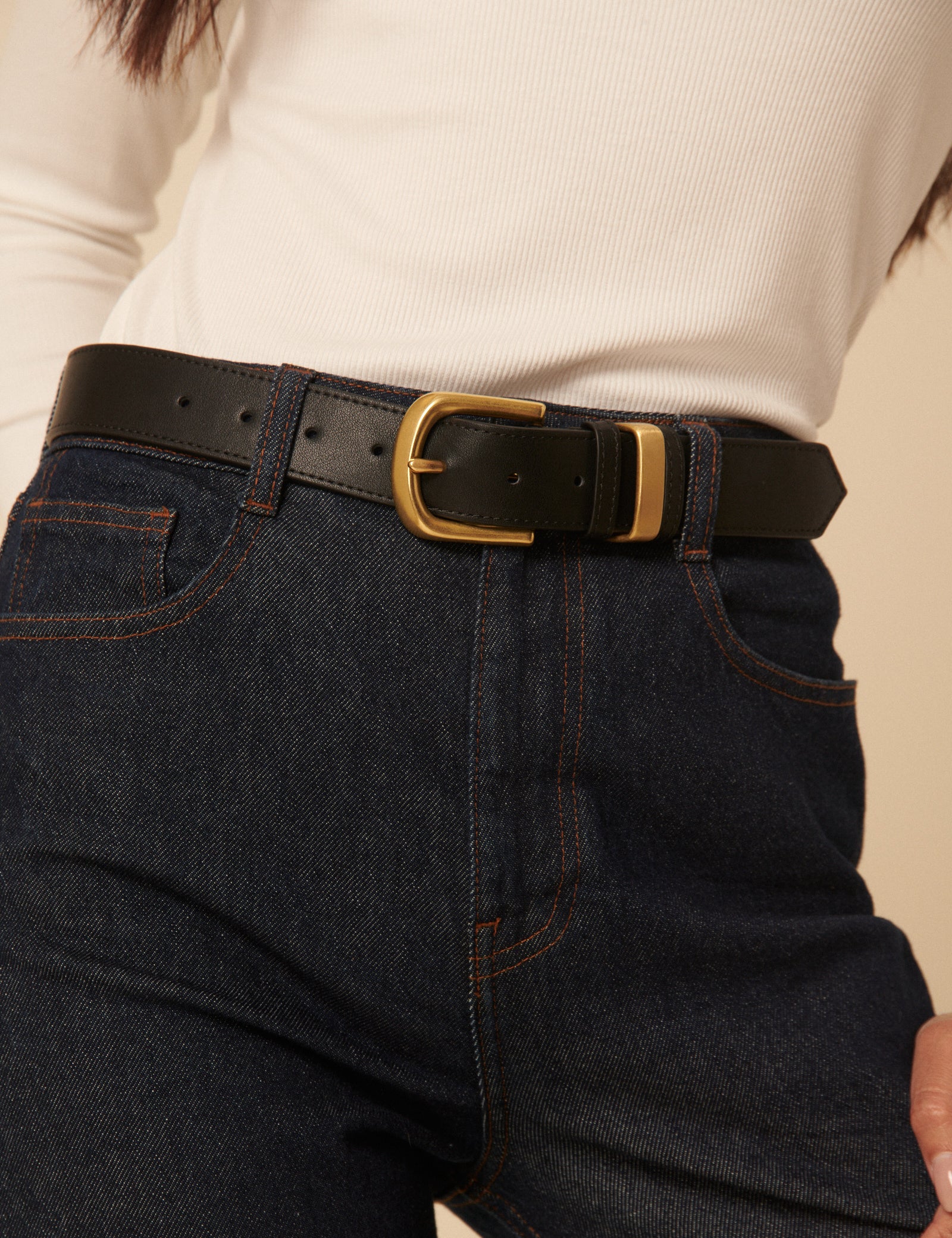 Black Gold Buckle Leather Belt - Image 5