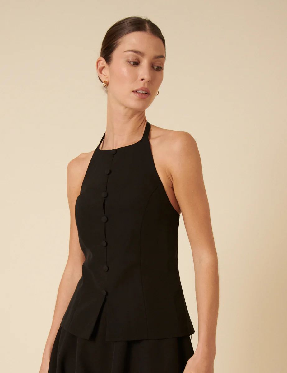 Black Halterneck Tailored Waistcoat - Image 4