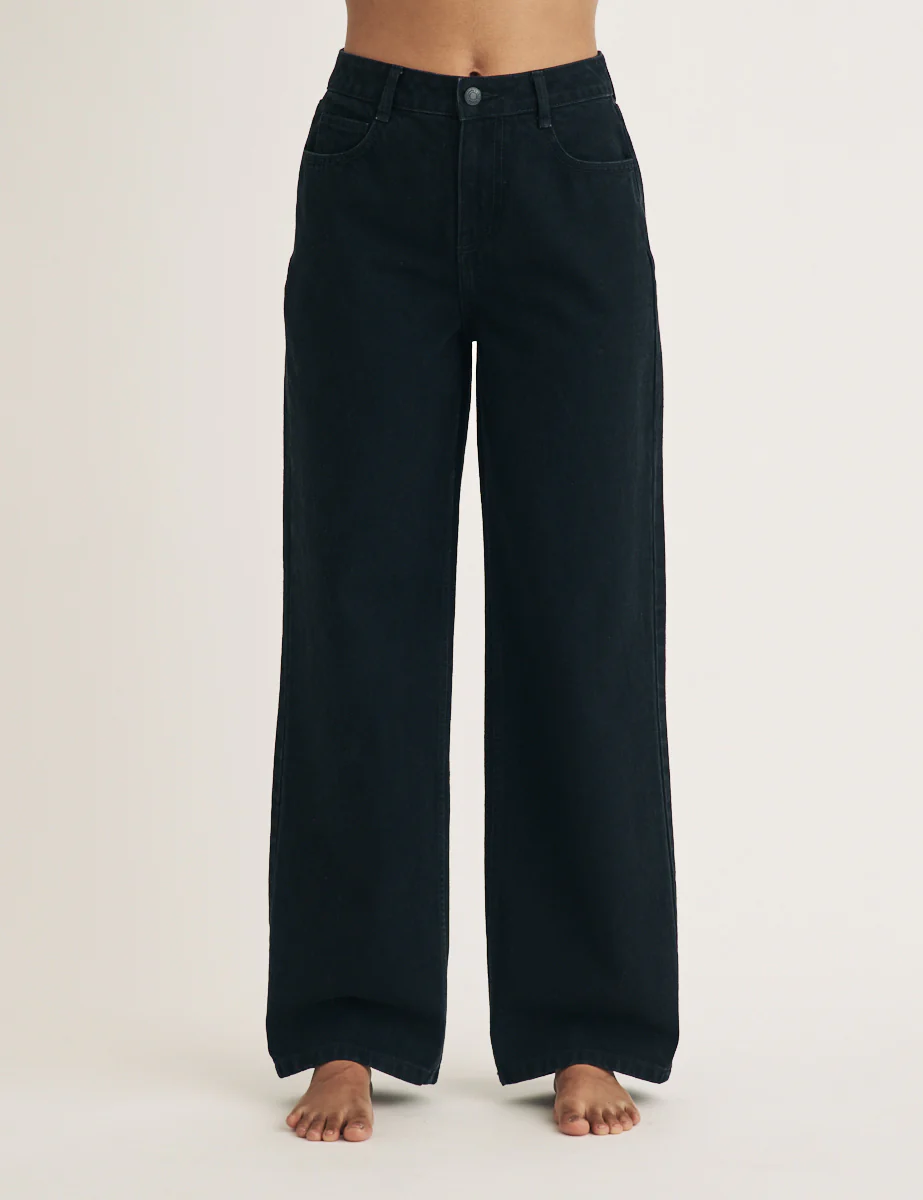 Black High Rise Wide Leg Jeans - Image 2