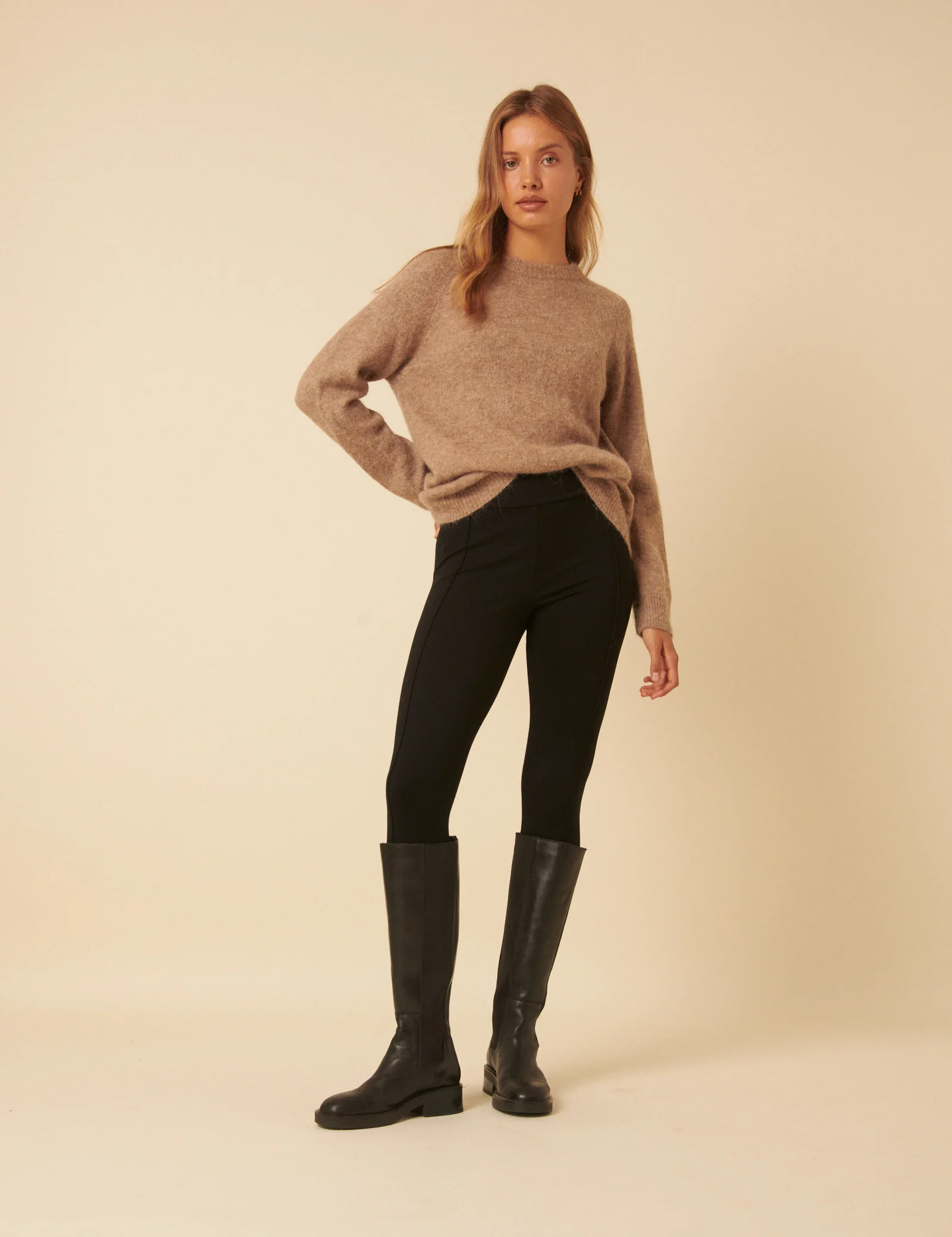 Black High Waisted Ponte Leggings - Image 2