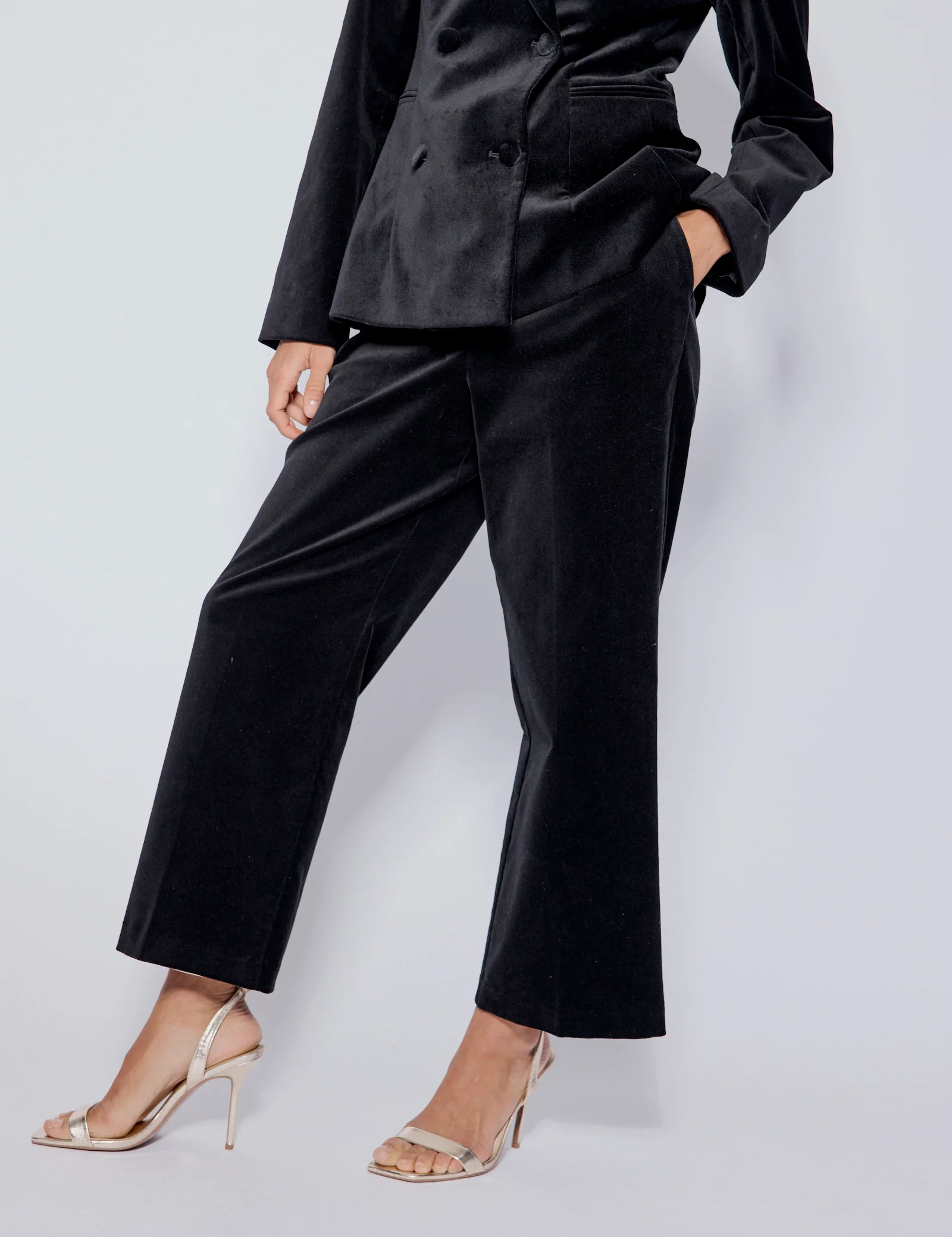 Black High Waisted Velvet Trousers - Image 3