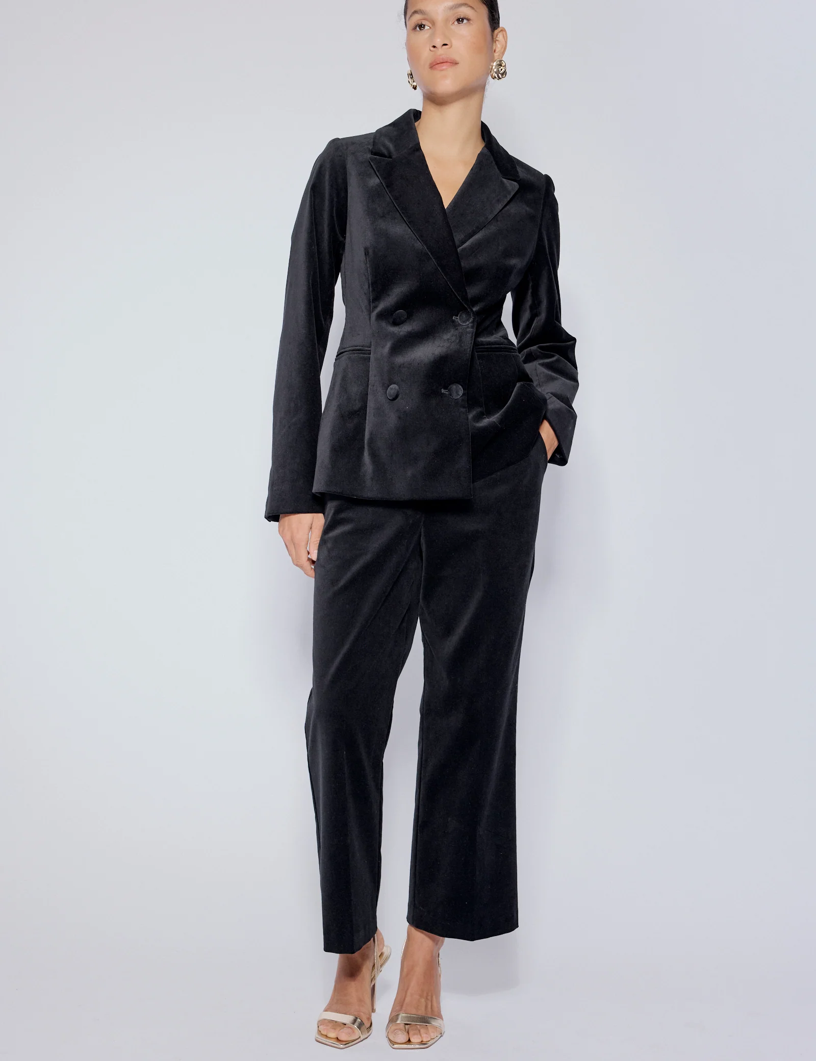 Black High Waisted Velvet Trousers - Image 5