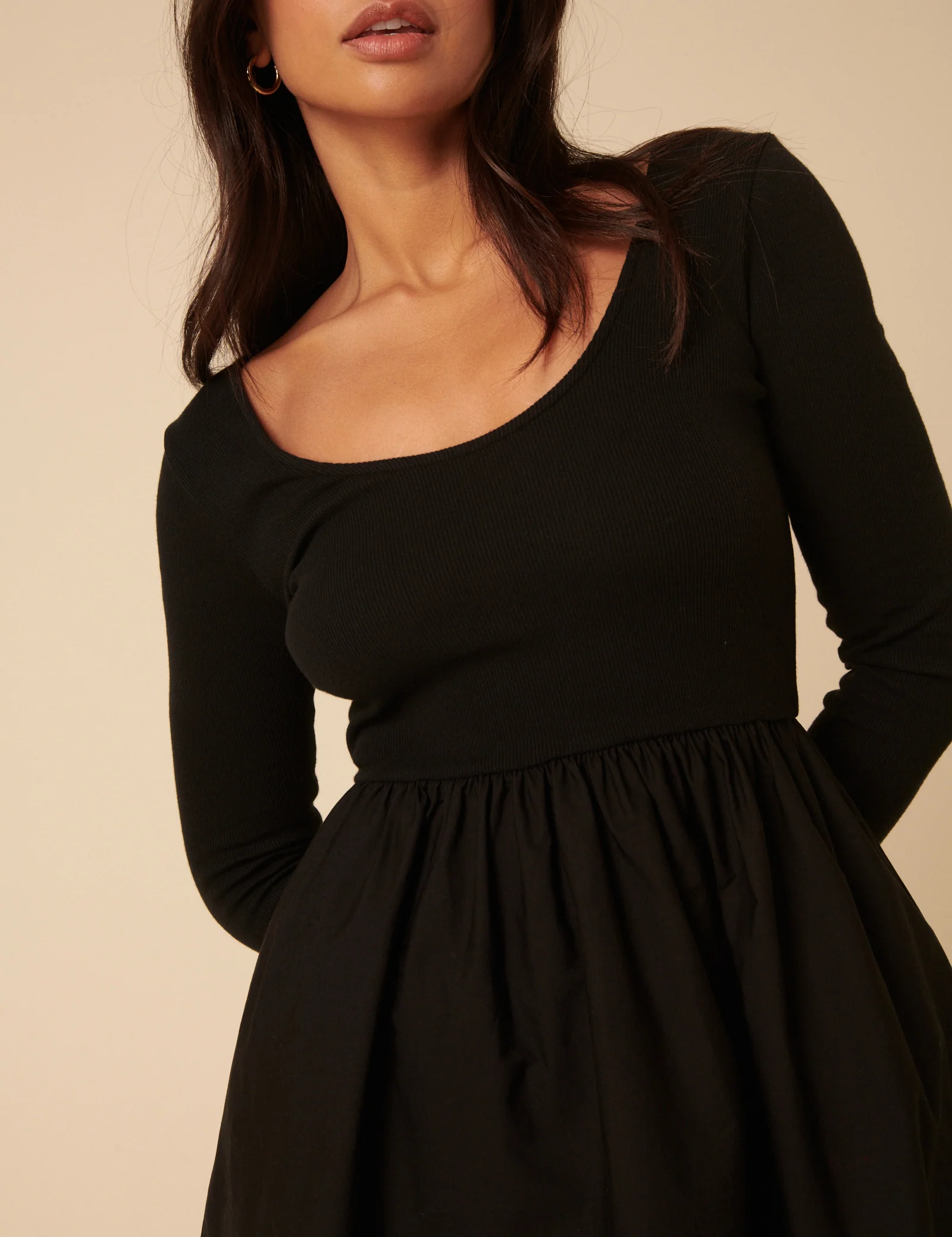 Black Scoop Neck Mini Dress - Image 3