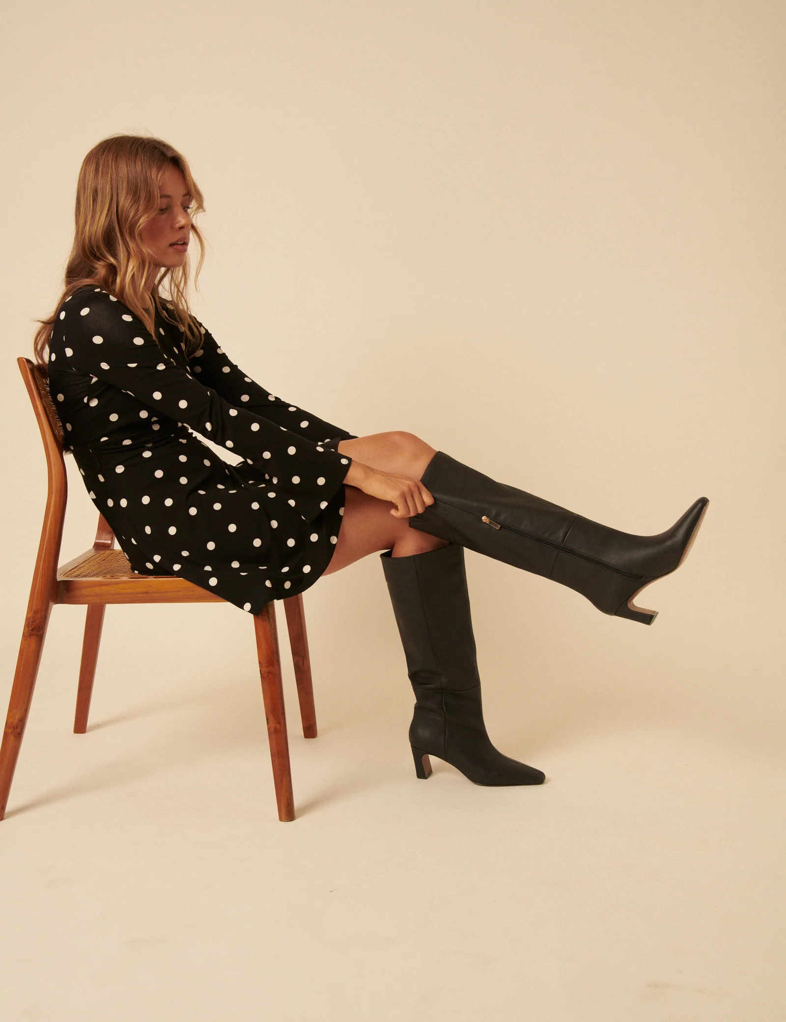 Black Leather Knee High Boots - Image 5