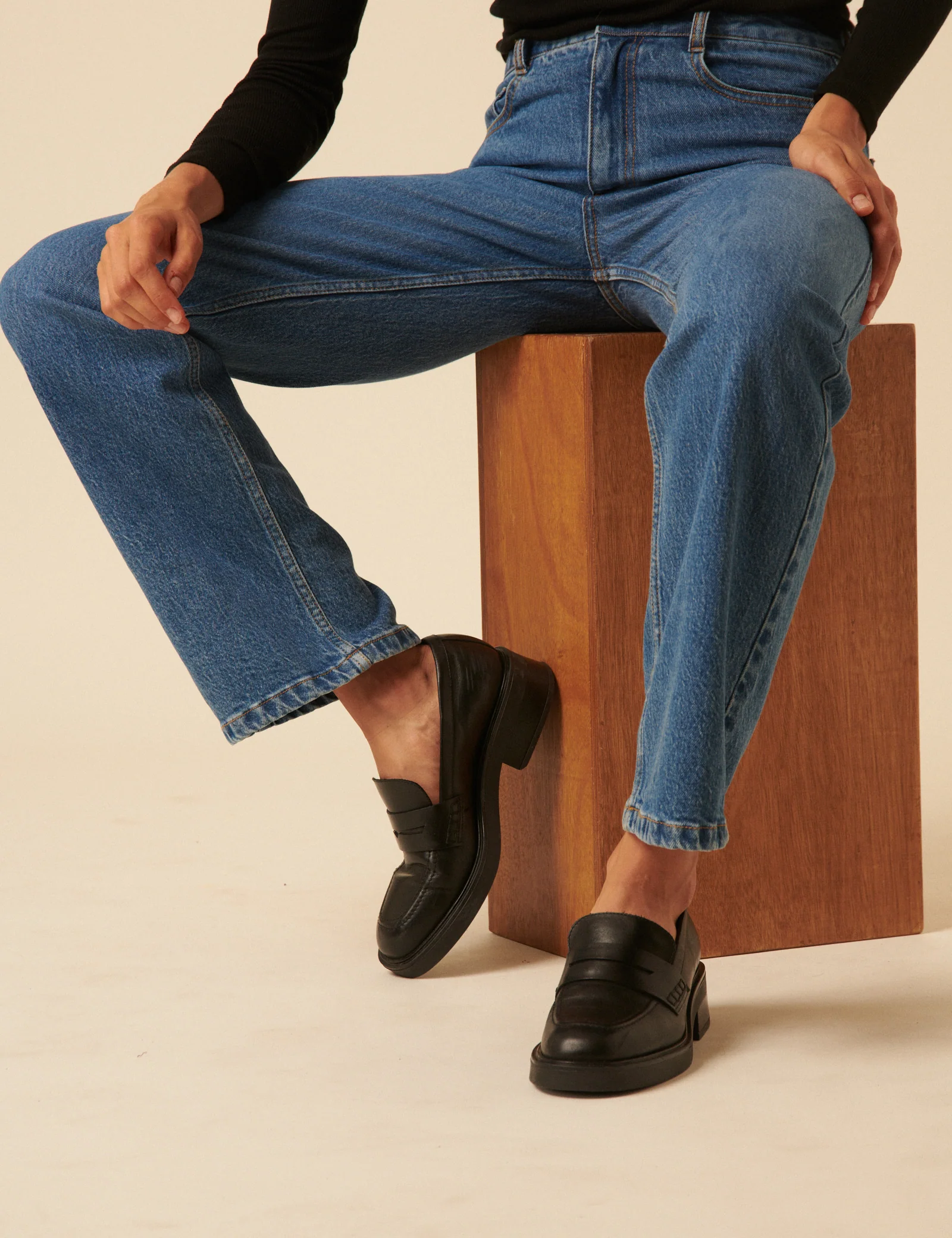 Black Leather Chunky Loafers