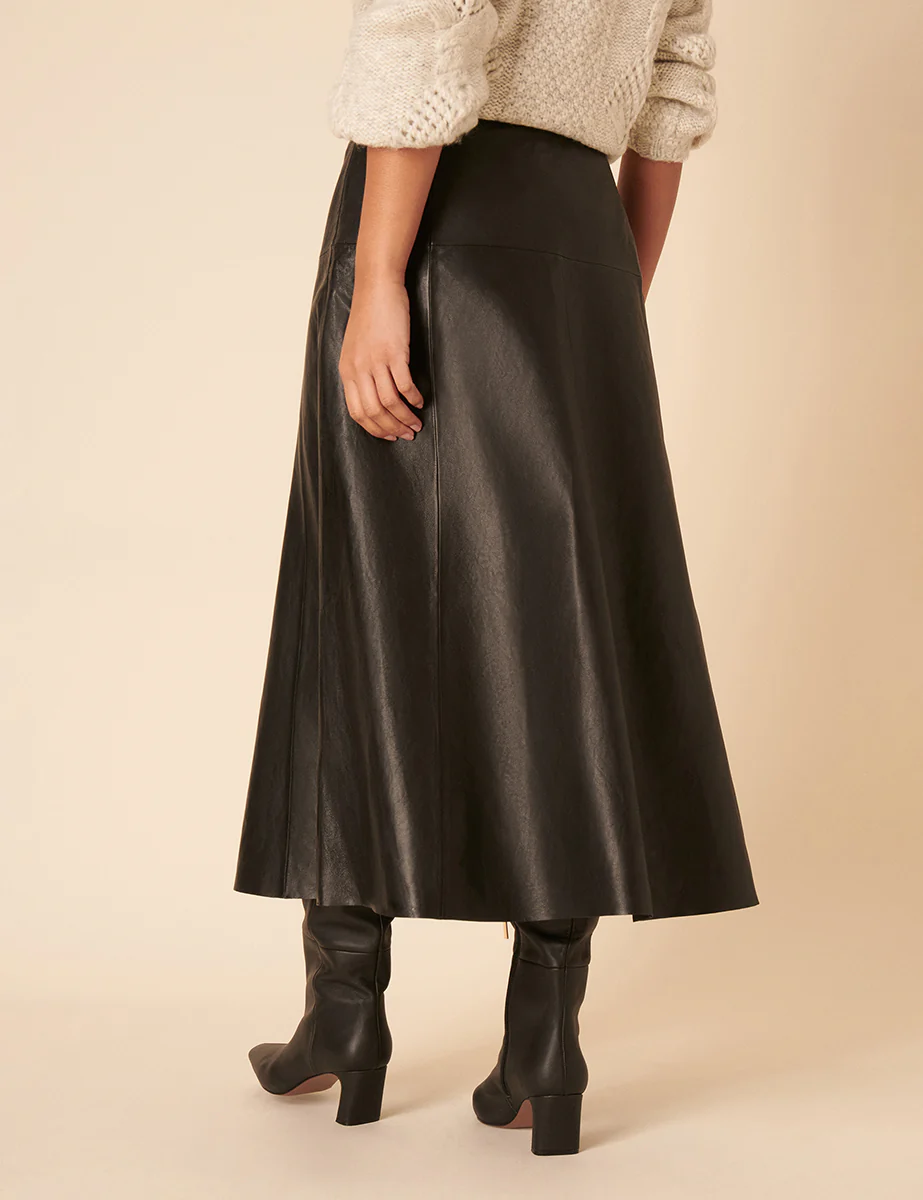 Black Leather Midi Skirt - Image 5