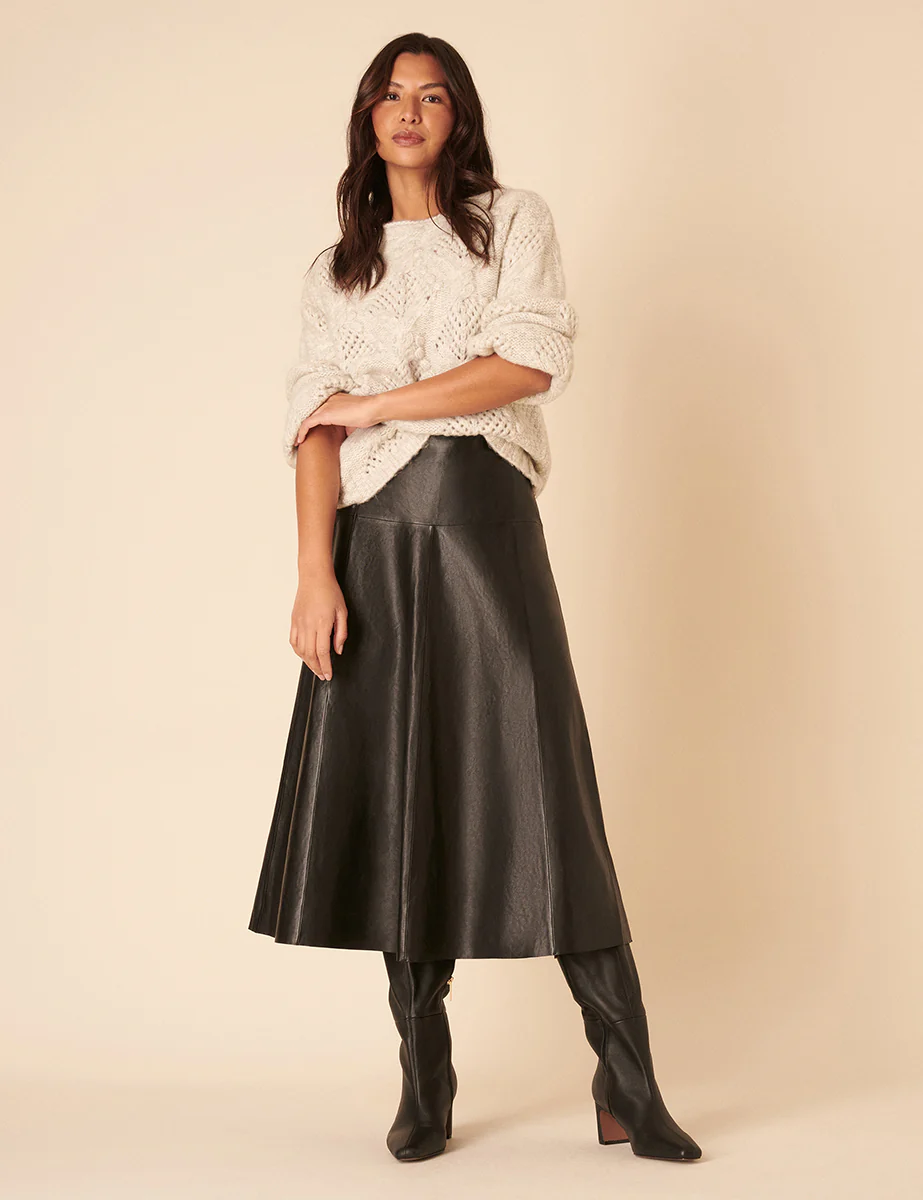 Black Leather Midi Skirt - Image 6