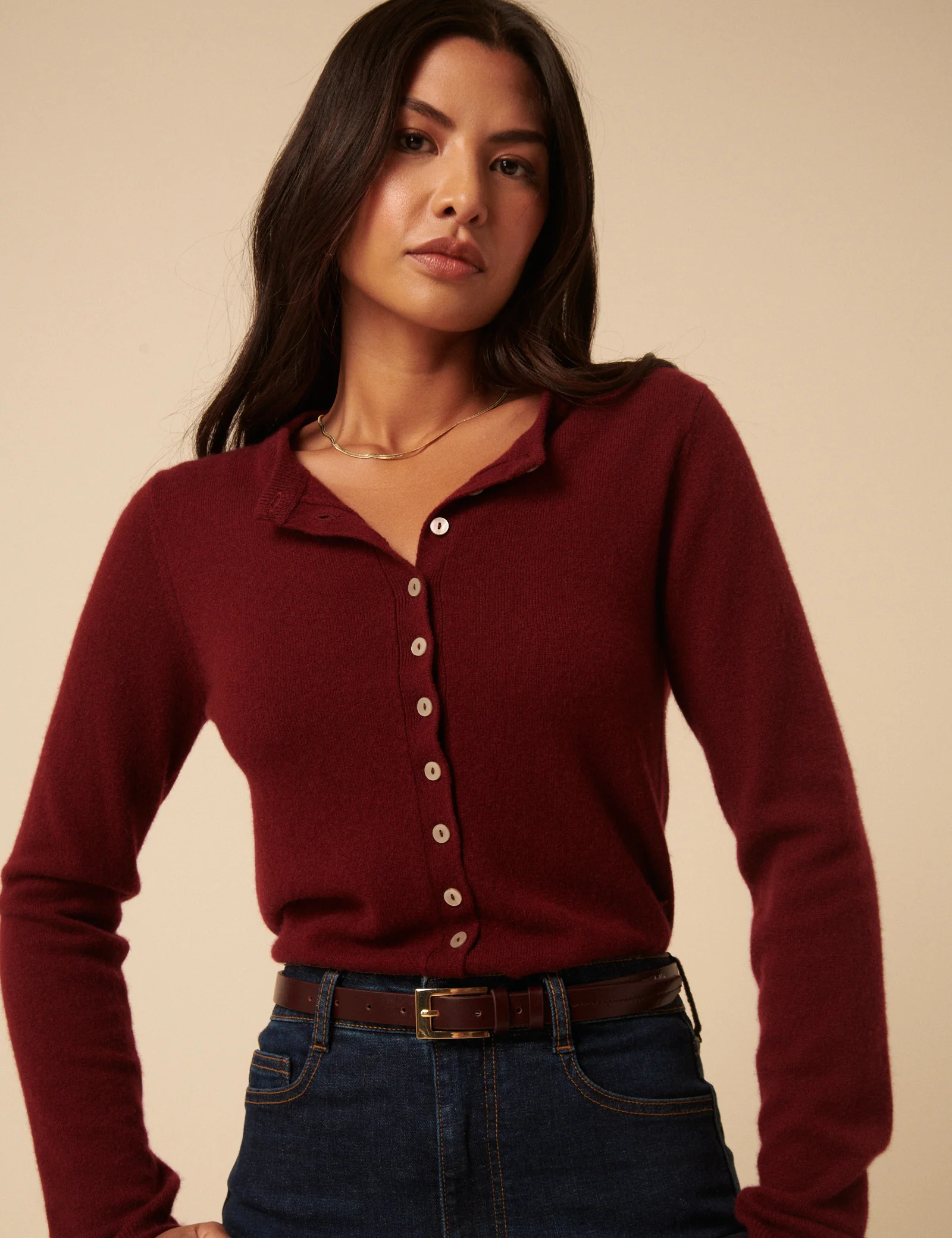 Burgundy Leather Skinny Belt - Image 4