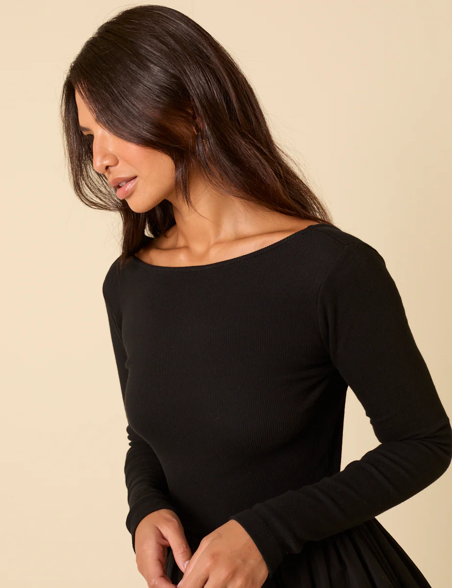 Black Long Sleeve A-Line Penni Midi Dress - Image 2