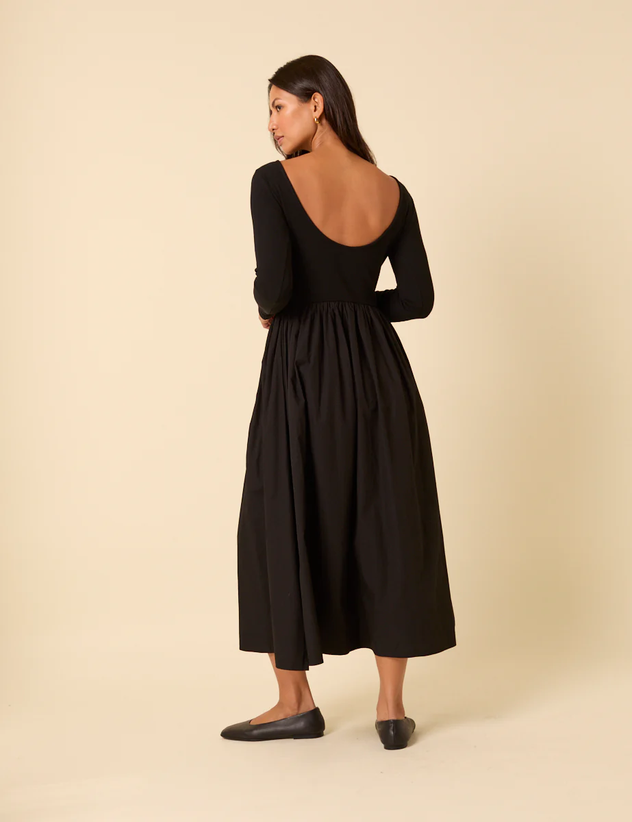 Black Long Sleeve A-Line Penni Midi Dress - Image 5