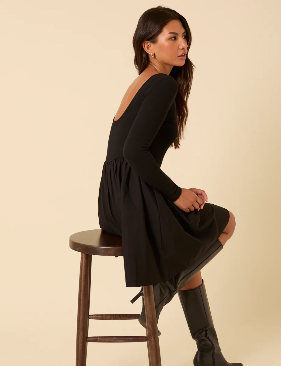 Black Long Sleeve A-Line Penni Mini Dress - Image 2