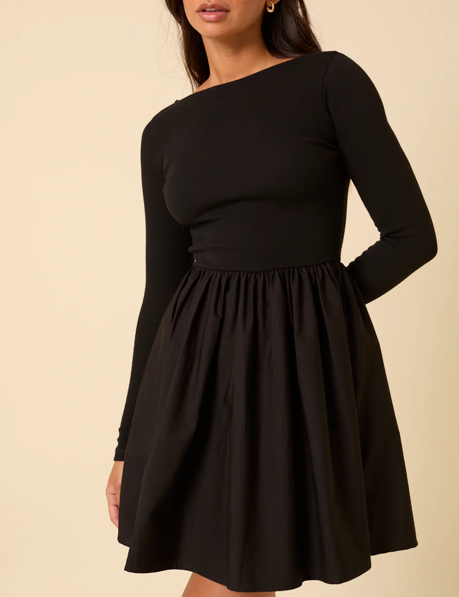 Black Long Sleeve A-Line Penni Mini Dress - Image 4