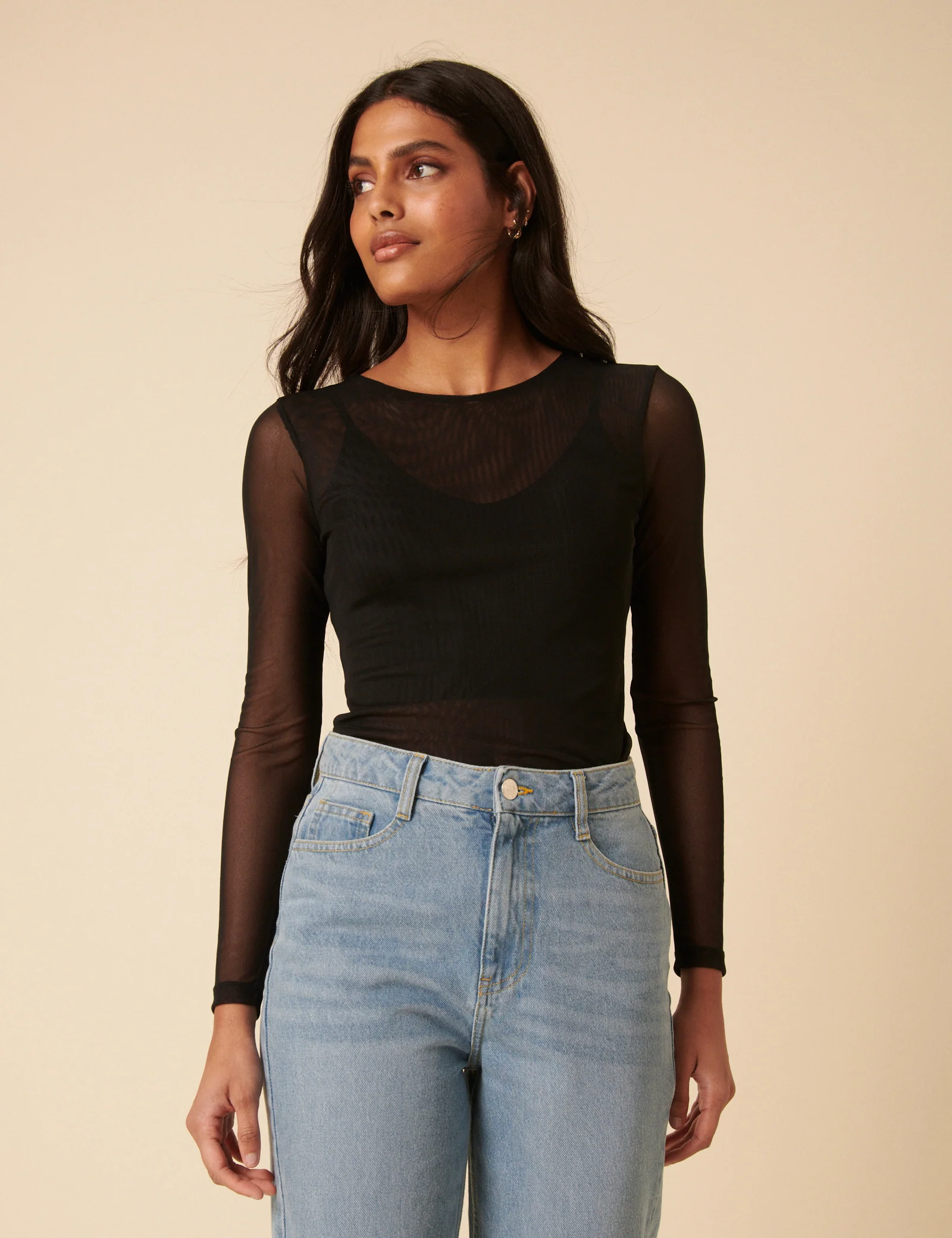Black Long Sleeve Mesh Top - Image 4