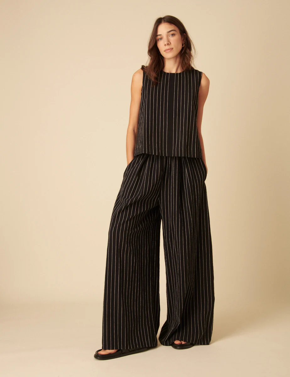 Black Pinstripe Jerrow Wide Leg Trousers - Image 2
