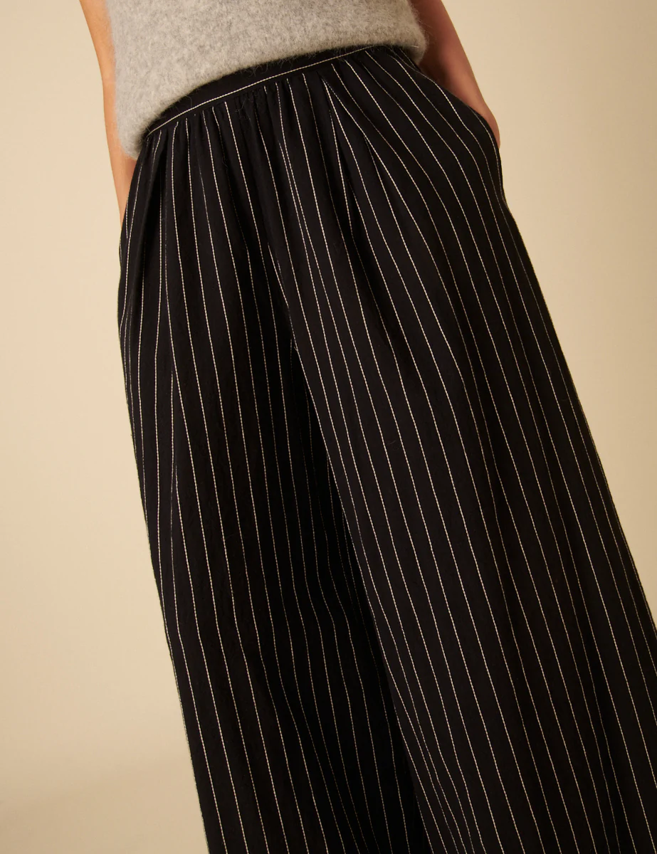 Black Pinstripe Jerrow Wide Leg Trousers - Image 4
