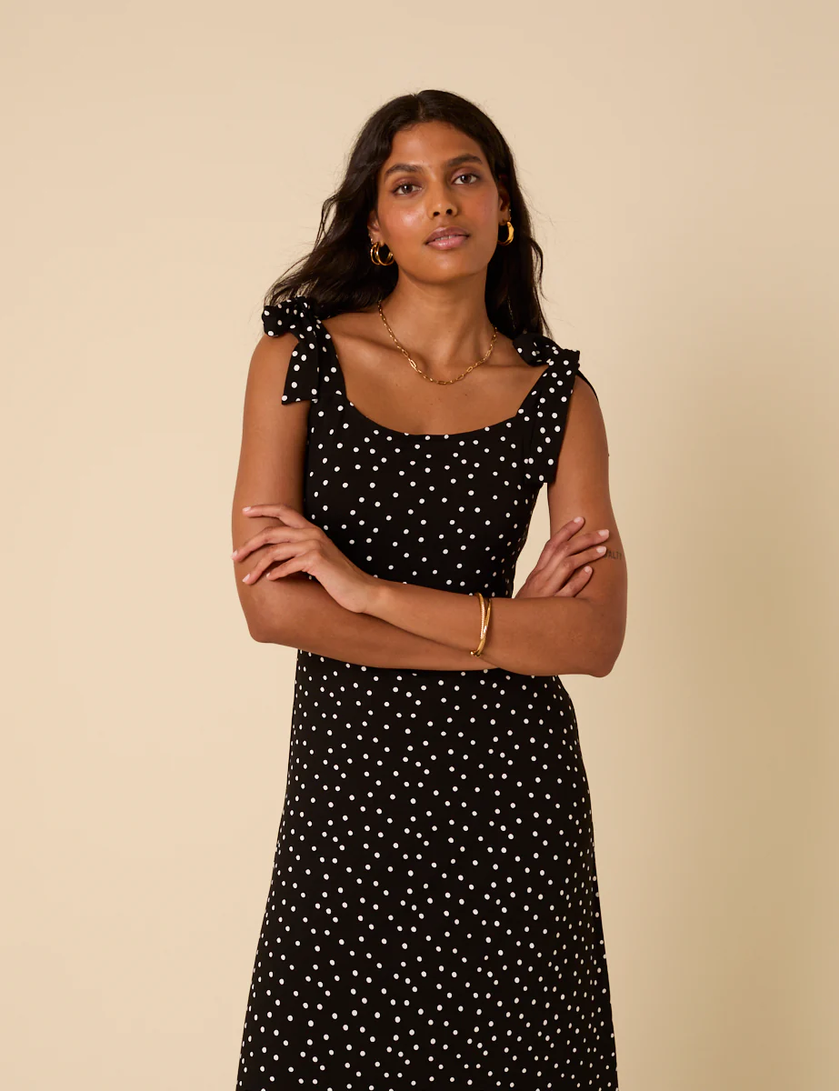 Black Polka Dot Adrian Midi Dress - Image 2
