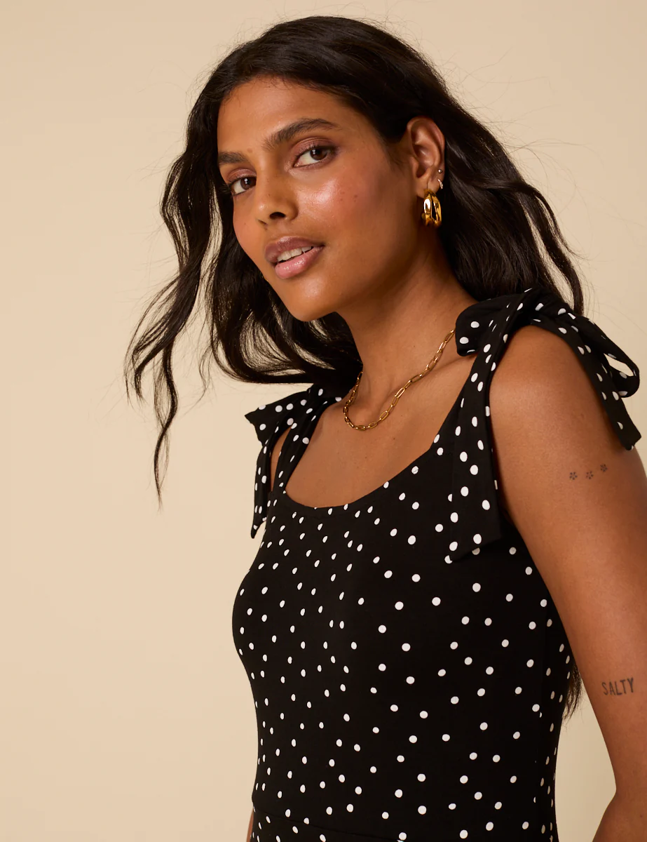 Black Polka Dot Adrian Midi Dress - Image 4