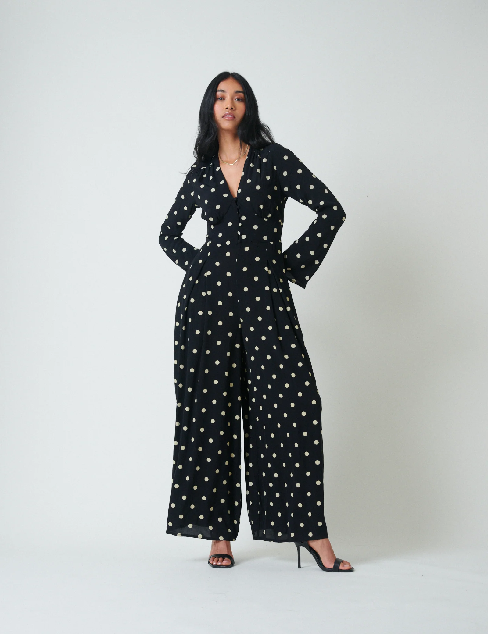 Black Polka Dot Long Sleeve Jumpsuit - Image 4
