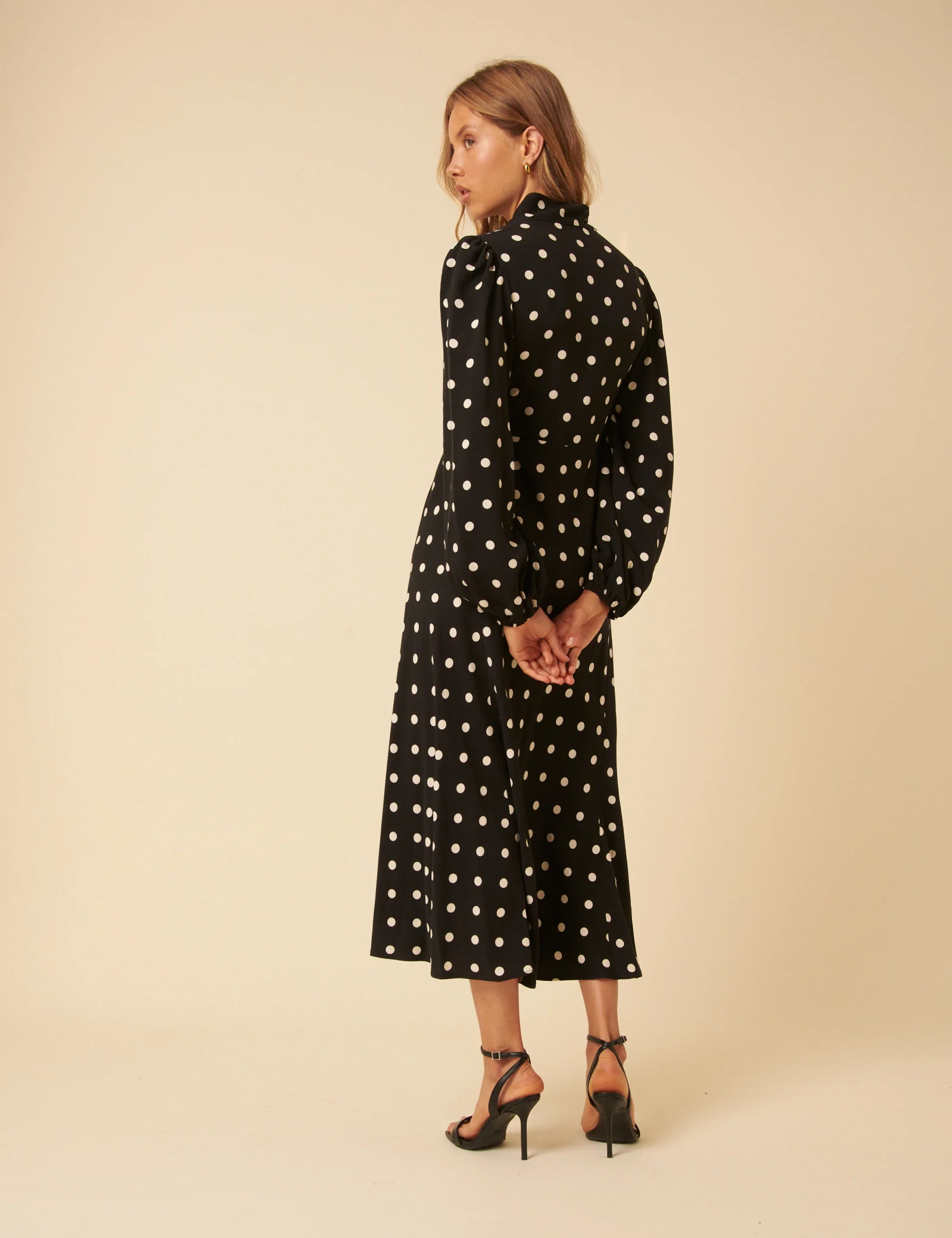 Black Polka Dot Neck Tie Sadie Midi Dress - Image 5