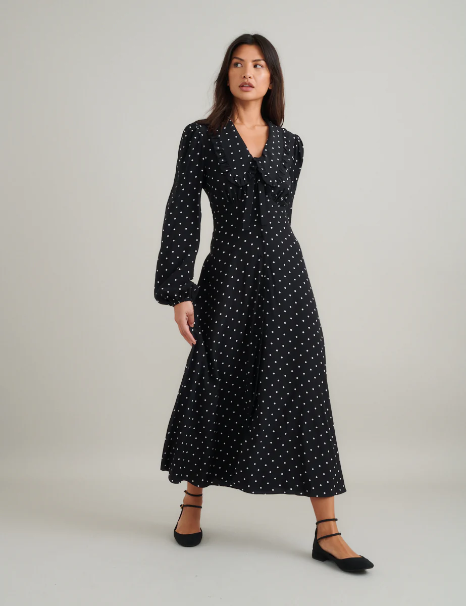 Black Polka Dot Ottillie Midi Dress - Image 3