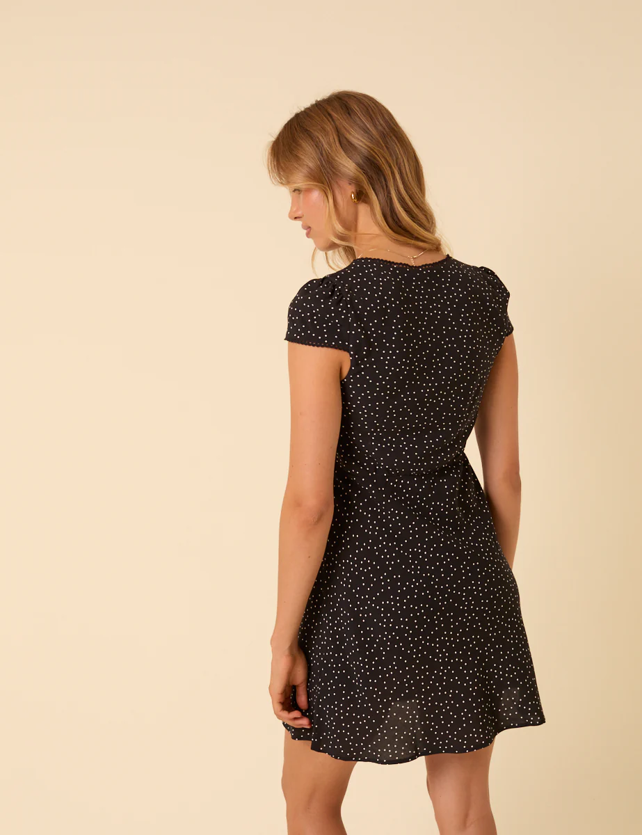 Black Polka Dot Rosa Mini Dress - Image 5