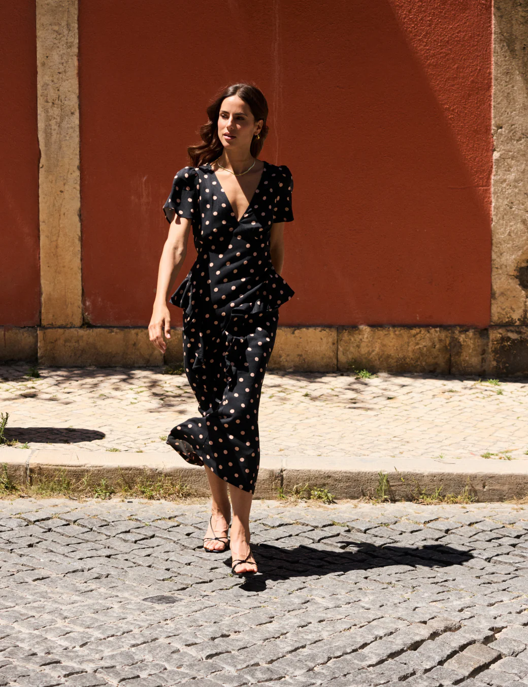 Black Polka Dot Ruffle Lyndsey Midi Dress - Image 5