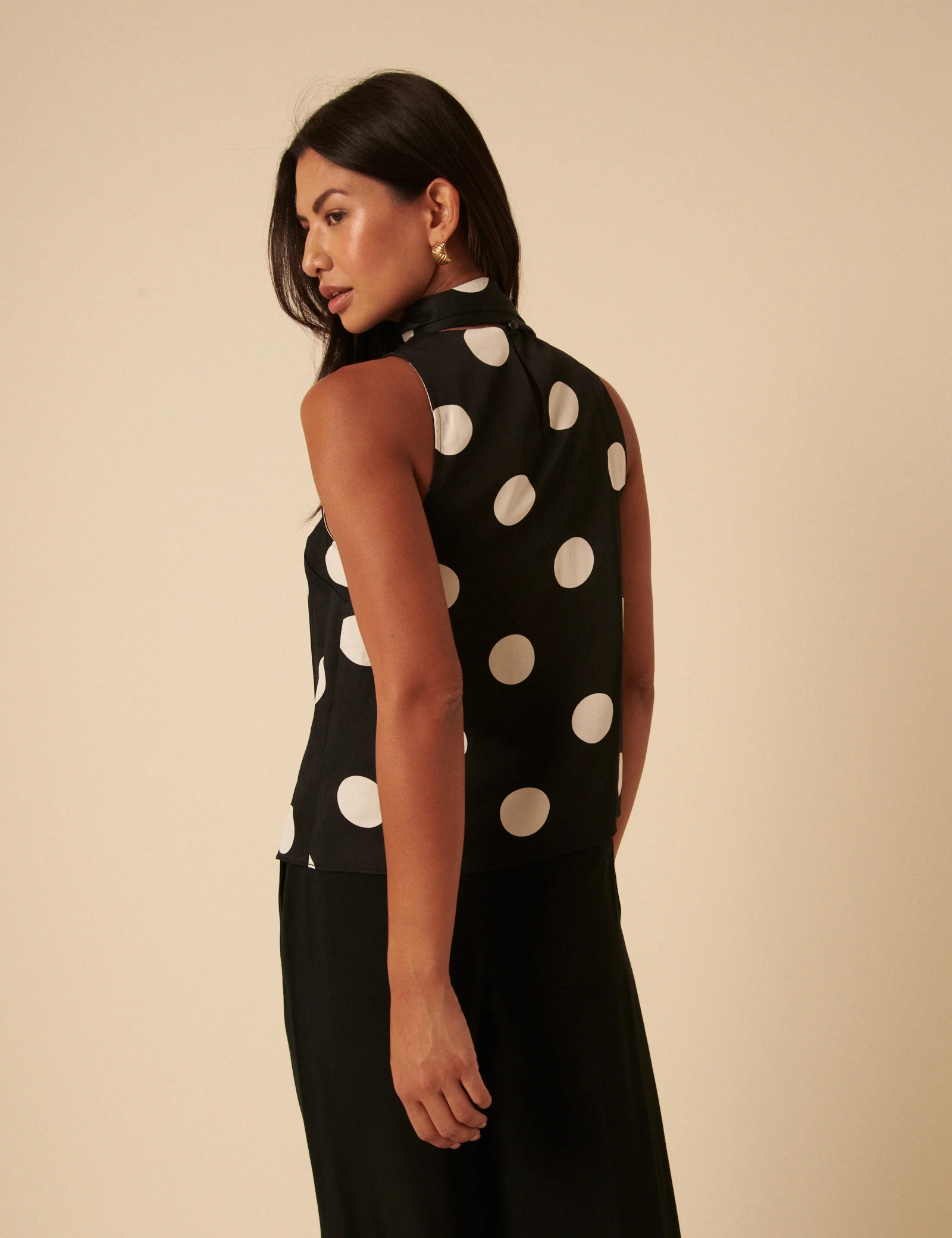 Black Polka Dot Tie Neck Top - Image 5