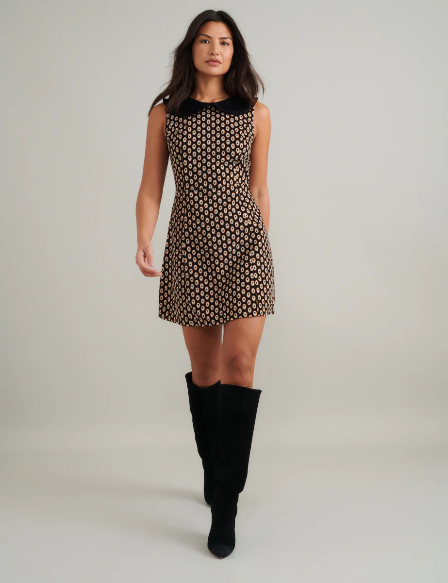 Black Printed Maple Pinafore Mini Dress - Image 2