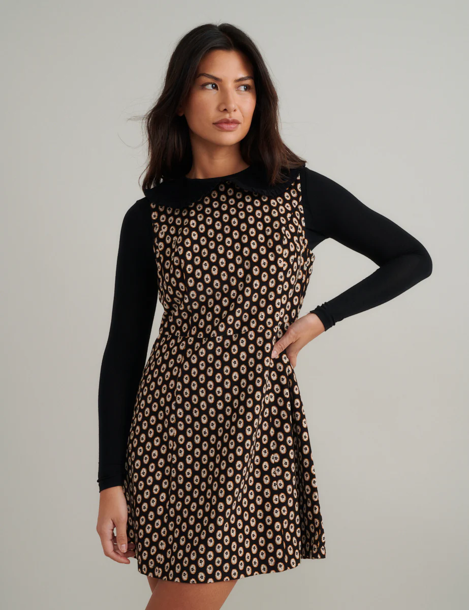 Black Printed Maple Pinafore Mini Dress - Image 3