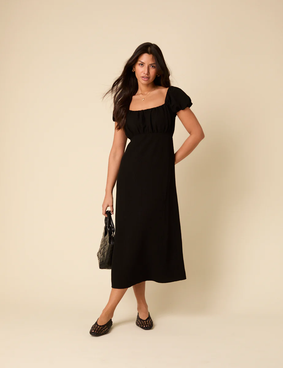 Black Puff Sleeve Raven Midi Dress - Image 3