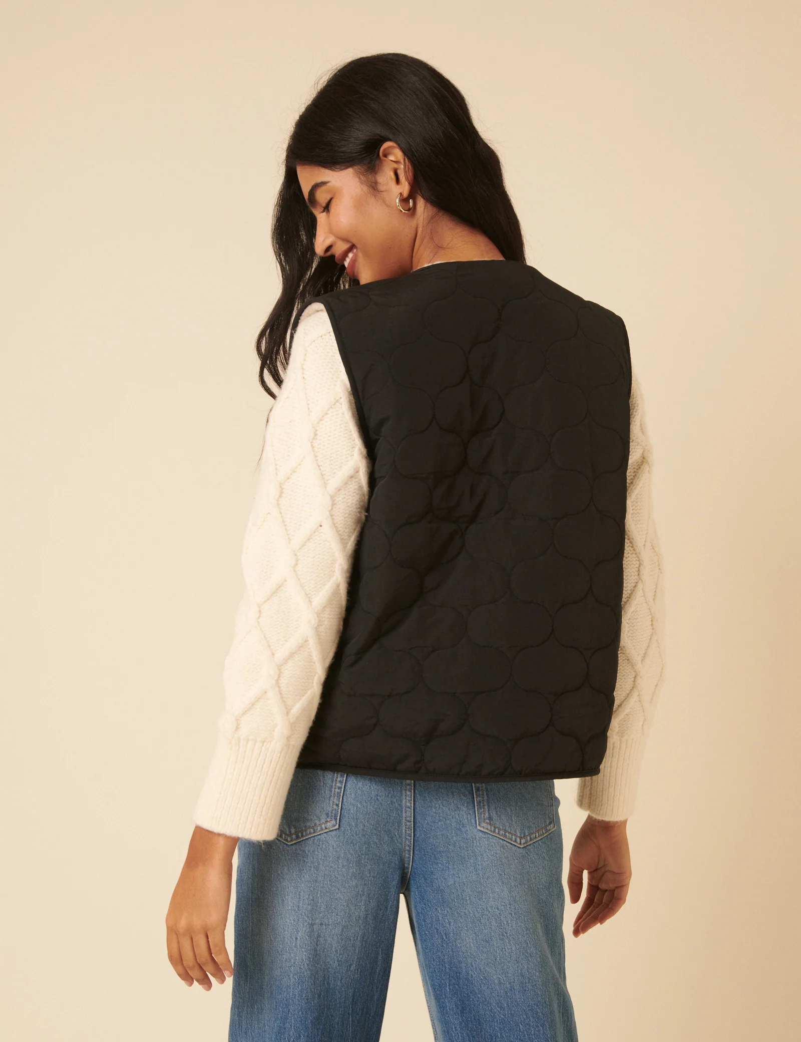 Black Quilted Borg Reversible Gilet - Image 4