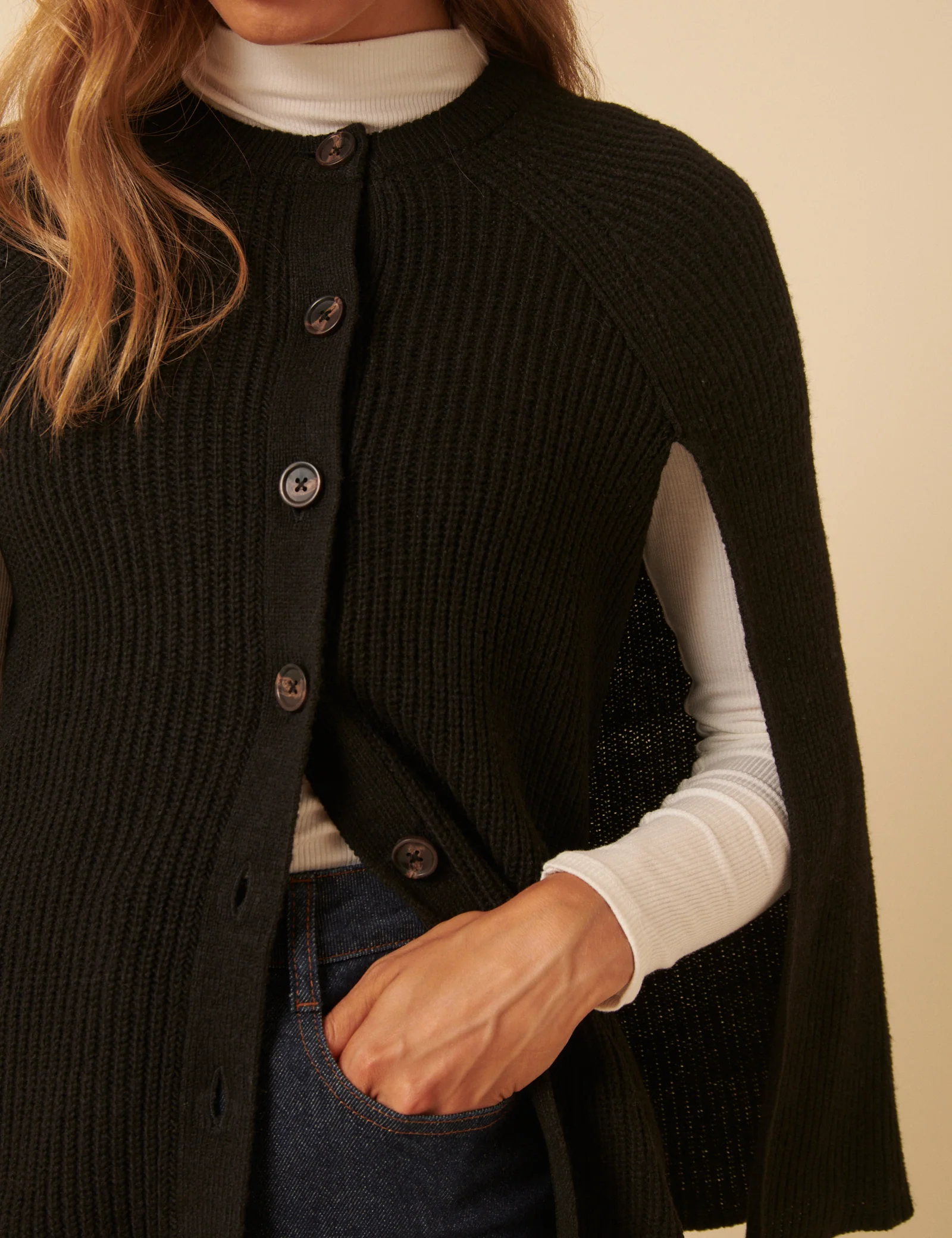 Black Ribbed Cape Cardigan - Image 5