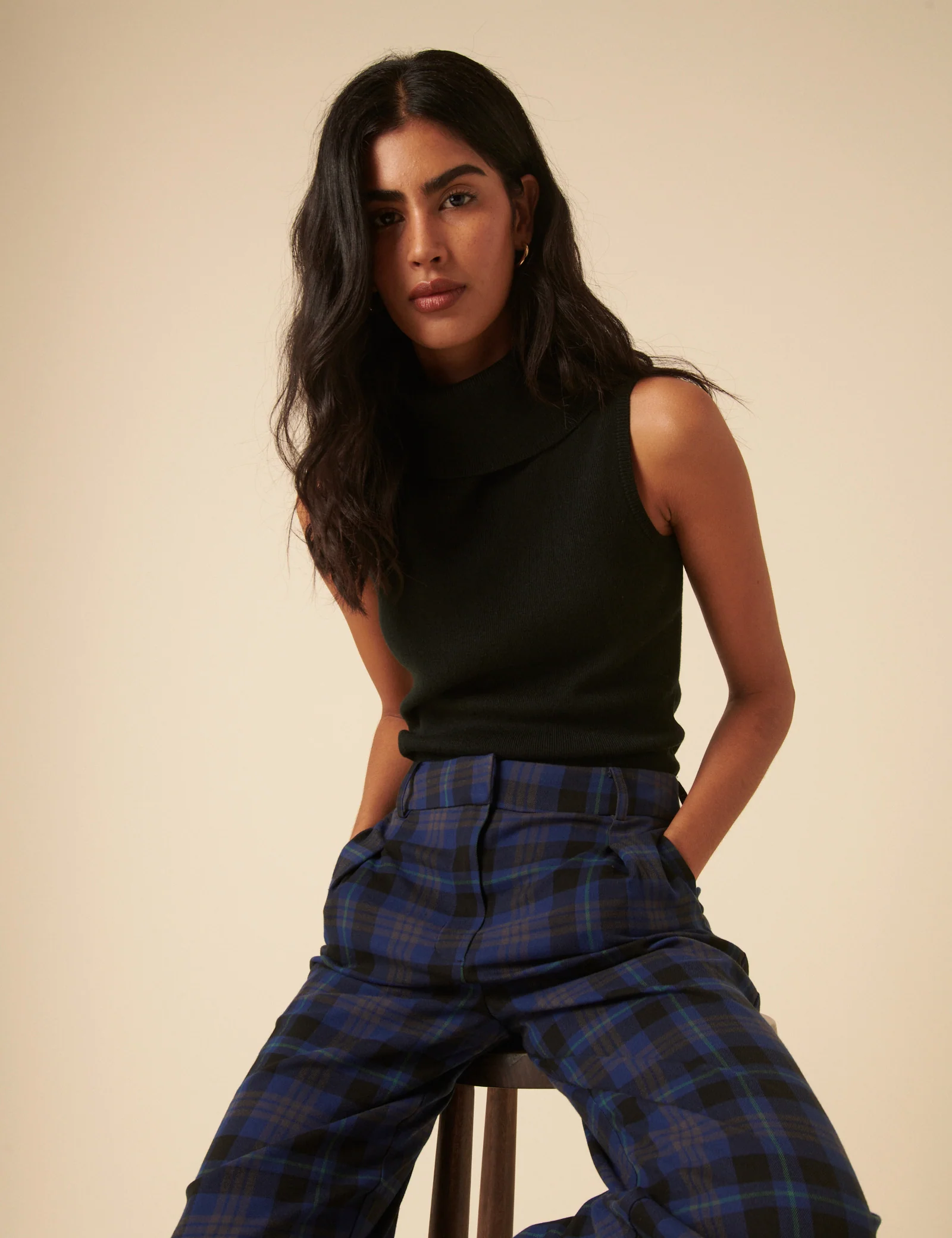 Black Ribbed Knitted Roll Neck Vest Top - Image 4