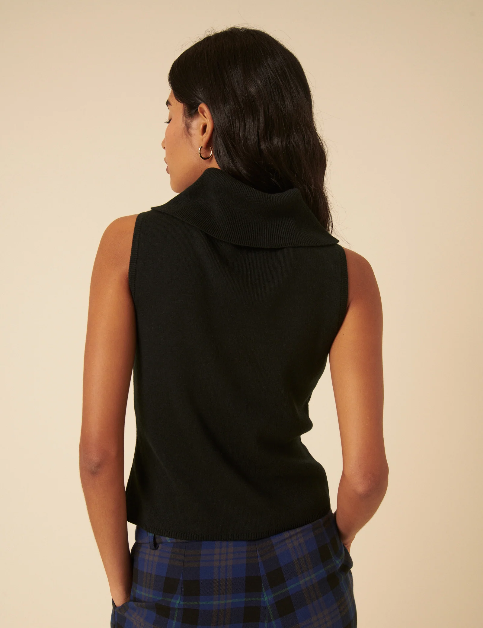 Black Ribbed Knitted Roll Neck Vest Top - Image 5