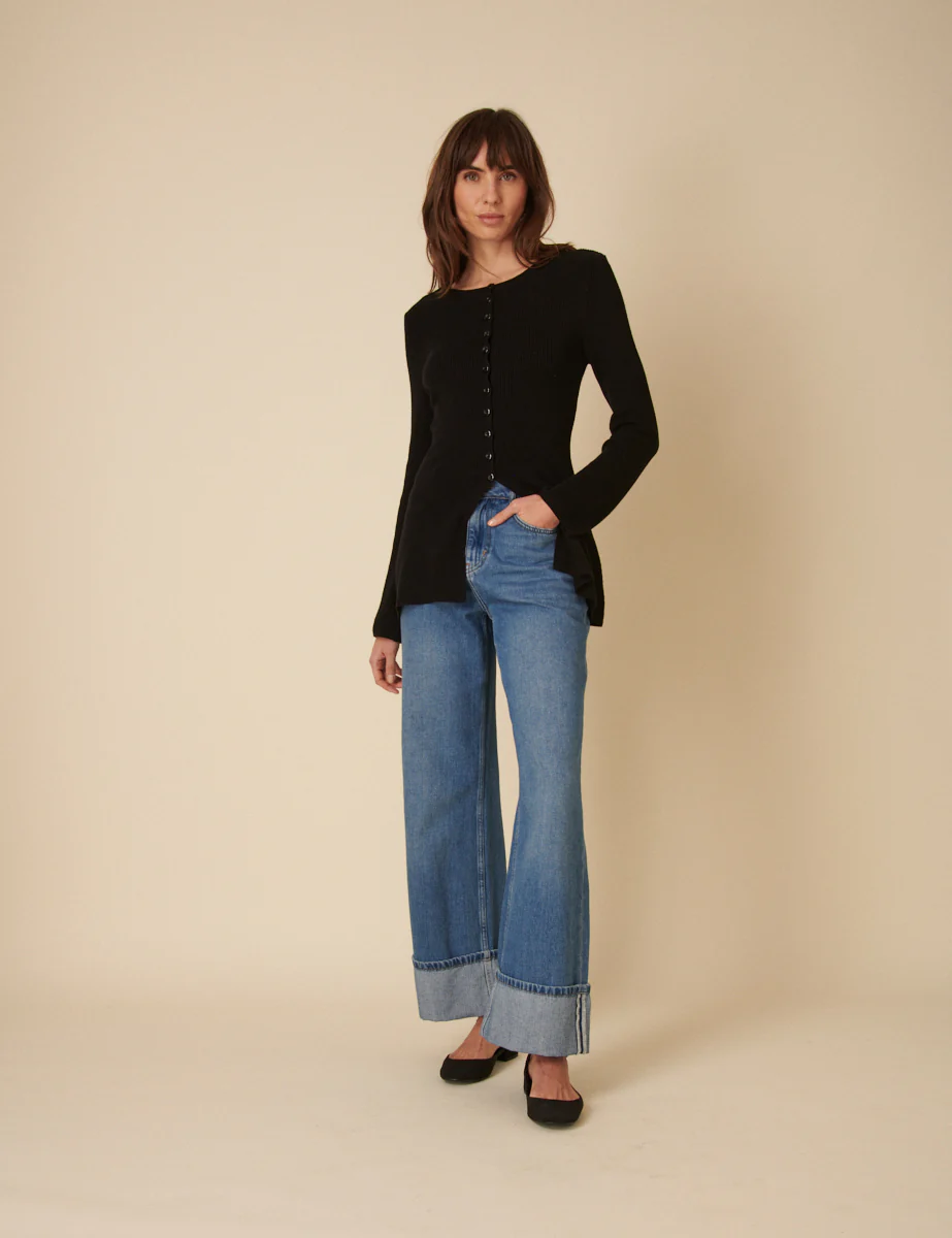 Black Ribbed Longline Cardigan - Image 2