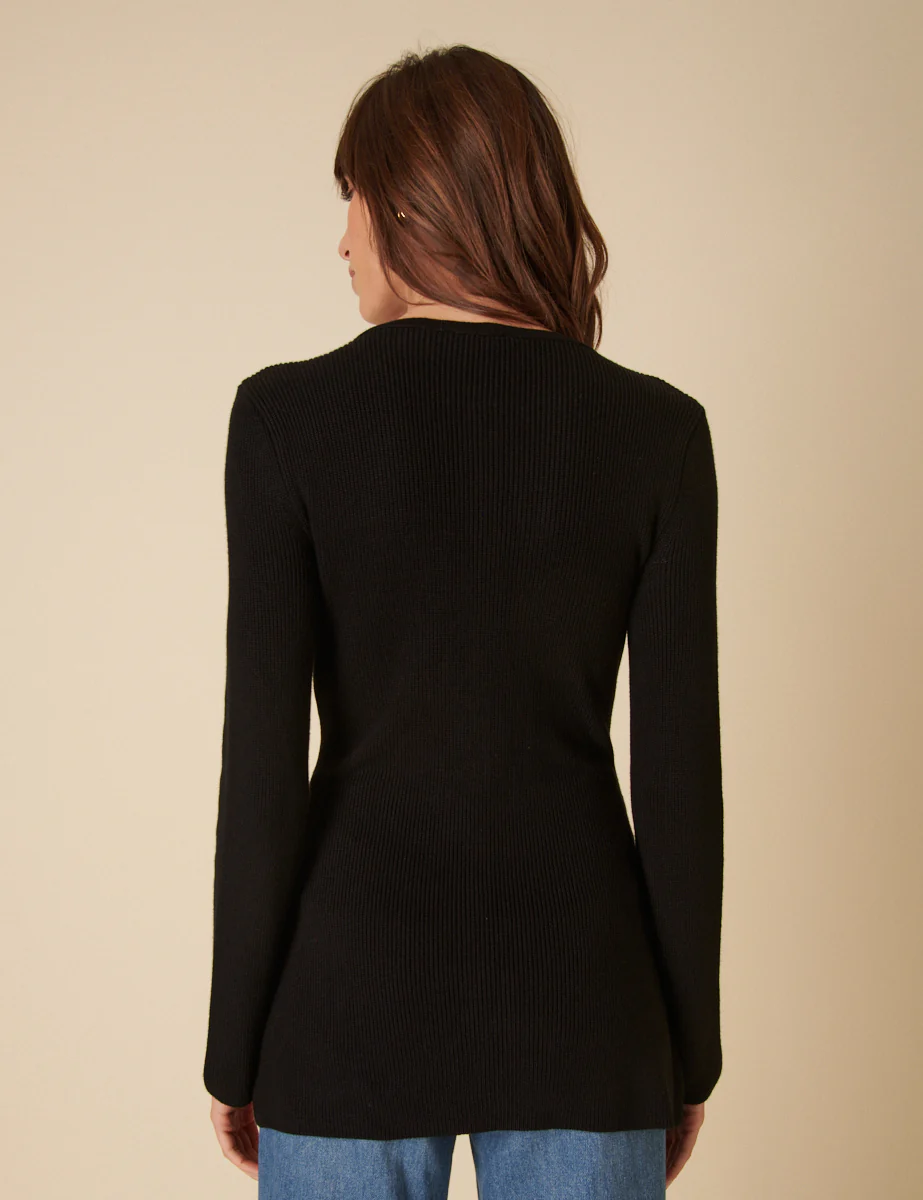Black Ribbed Longline Cardigan - Image 5