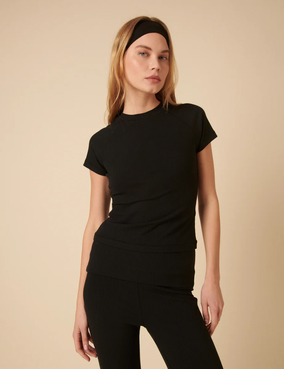 Black Ribbed Short Sleeve T-Shirt - Image 3