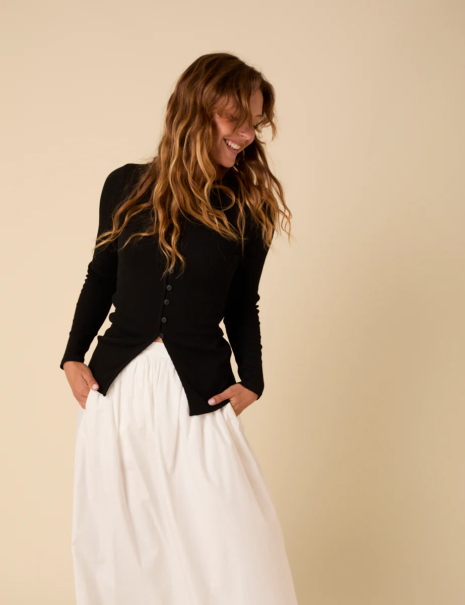 Black Ribbed Waistcoat Top - Image 3