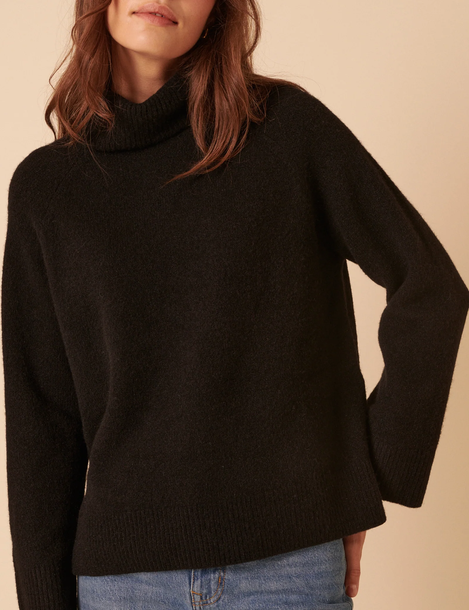 Black Roll Neck Relaxed Knitted Jumper - Image 2