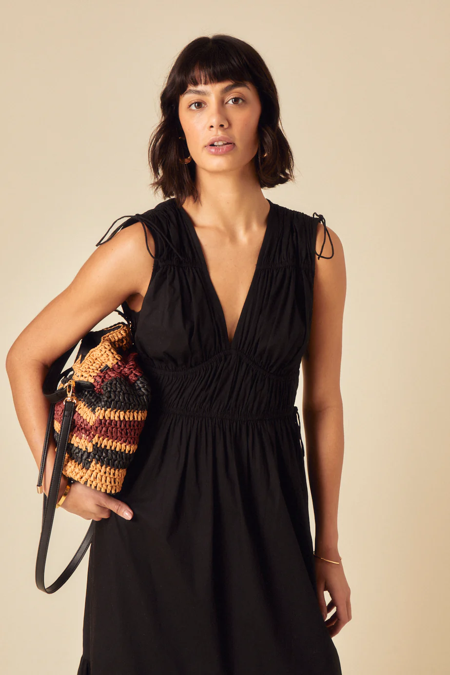 Black Ruched Tiered Ianthe Midi Dress - Image 3