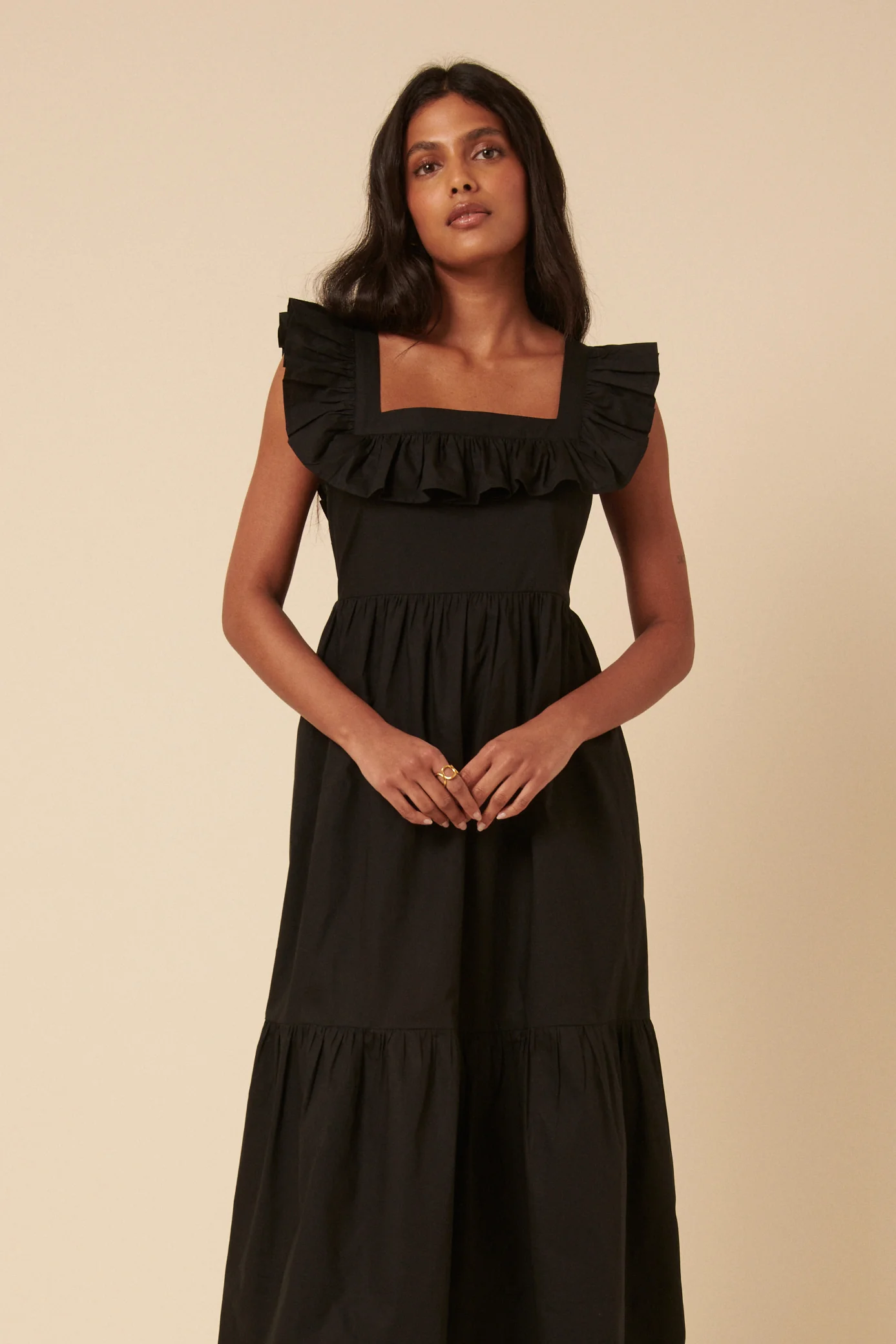 Black Ruffle Tiered Cassidy Midi Dress - Image 3