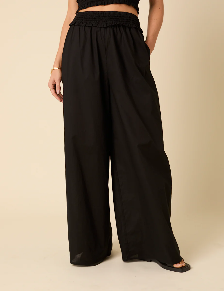 Black Ruffle Wide Leg Trousers - Image 2