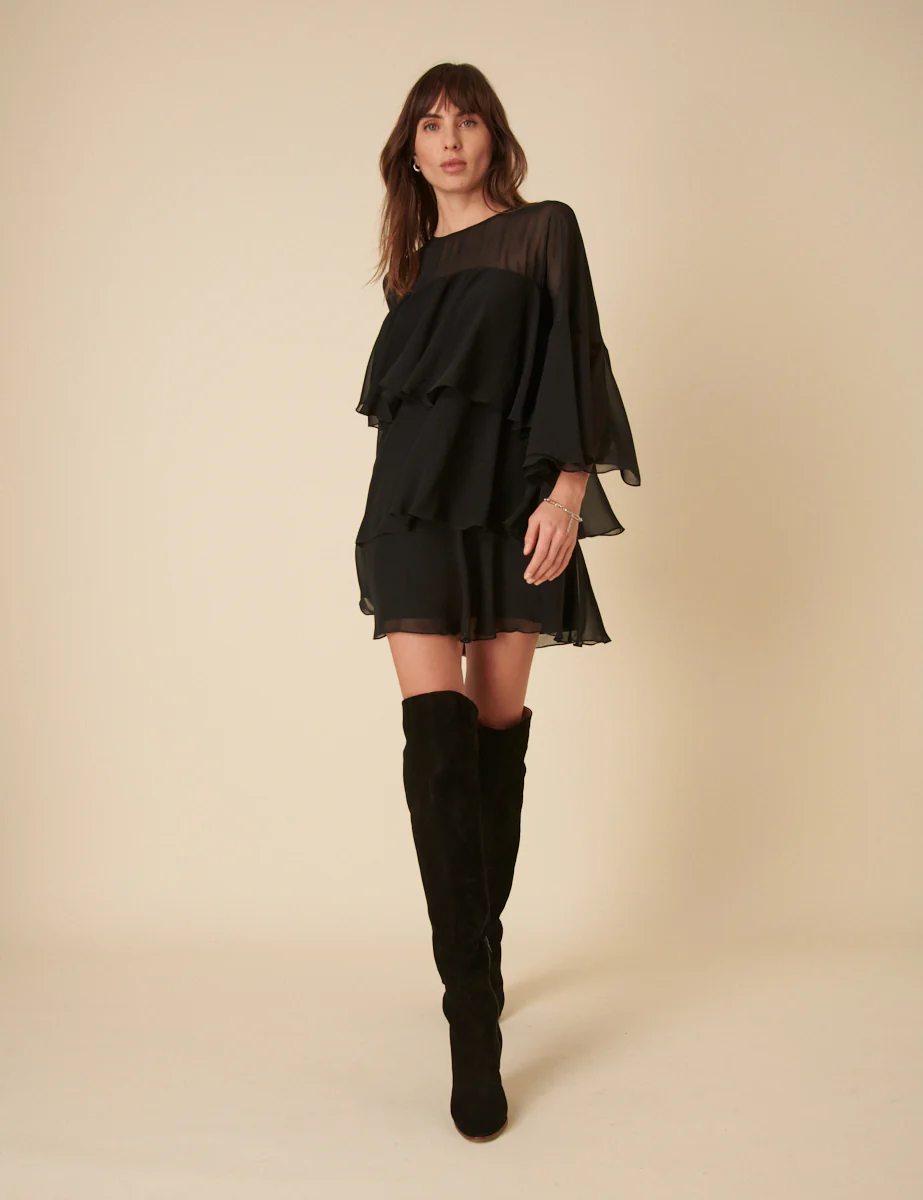 Black Ruffled Ret Mini Dress - Image 2